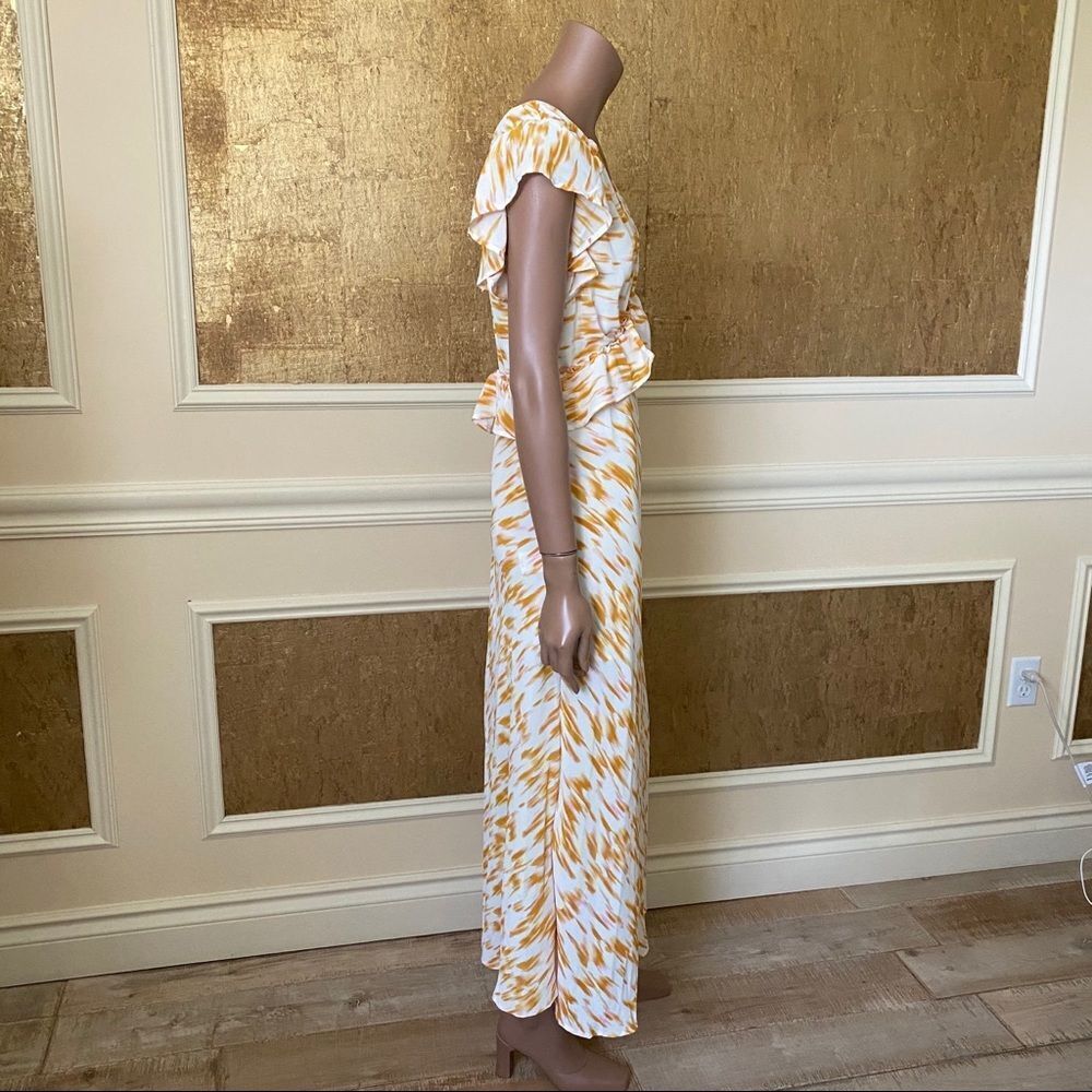NEW RAHI ivory/yellow marble print midi dress L - Picture 4 of 7